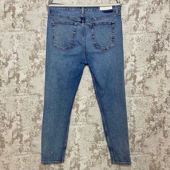Re/Done Originals High Rise Ankle Crop Stretch Jeans in Mid 90's - Picture 2 of 6